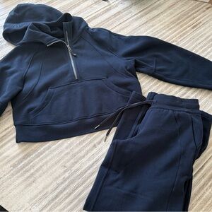 lululemon Navy Blue Scuba Pullover Hoodie and Wide  Leg Sweatpants